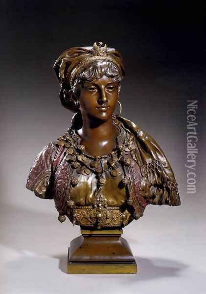 Bust Of A Turkish Princess Oil Painting - Adrien-Etienne Gaudez