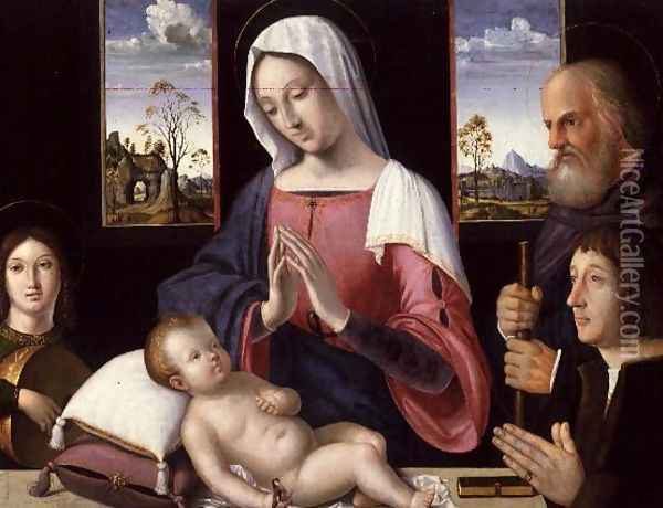 Virgin and Child with St. Joseph and Donor, 1514 Oil Painting - Antonio da Solario
