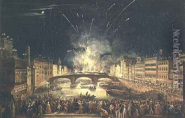 Fireworks over the River Arno Oil Painting - Giovanni Signorini