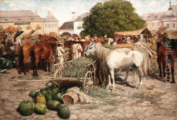 The Marketplace Oil Painting - Benes Pal