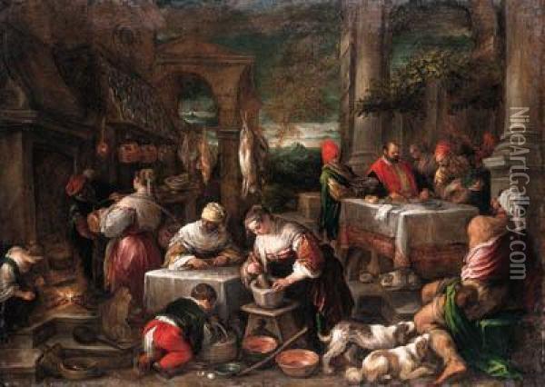 Dives And Lazarus Oil Painting - Jacopo Bassano (Jacopo da Ponte)