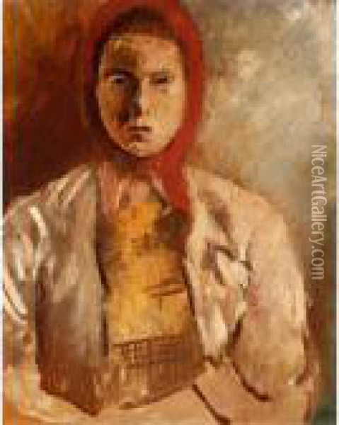Femme Au Foulard Rouge Oil Painting - Charles Georges Dufresne