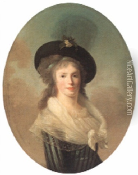 Portrait Of A Lady, Wearing A Blue Dress And A Black Hat Oil Painting - Henri-Pierre Danloux