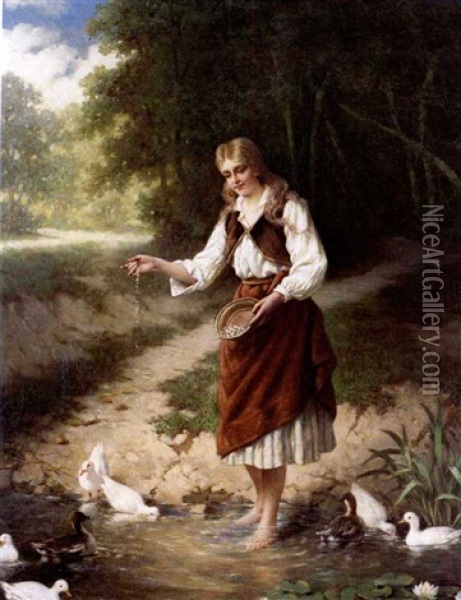 Feeding Her Pets Oil Painting - Jan Portielje