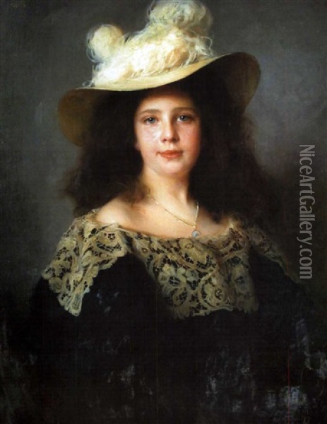 Portrait Of Miss Mici Von Lukacs Oil Painting - Philip Alexius De Laszlo