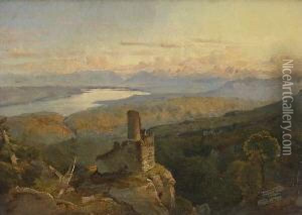 Alpenlandschaft Mit
 Burgruine Oil Painting - Carl Rottmann