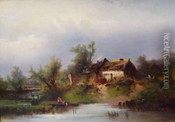 Landliche Idylle Mit Altem Fachwerkhaus Oil Painting - Heinrich (Heinz) Hiller