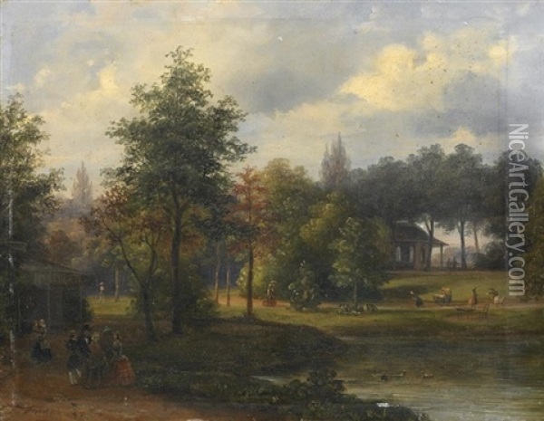 Sommerliche Parklandschaft Mit Flaneuren. Moglicherweise Der Botanische Garten Von Bogor (buitenzorg) Oil Painting - Willem Troost the Younger