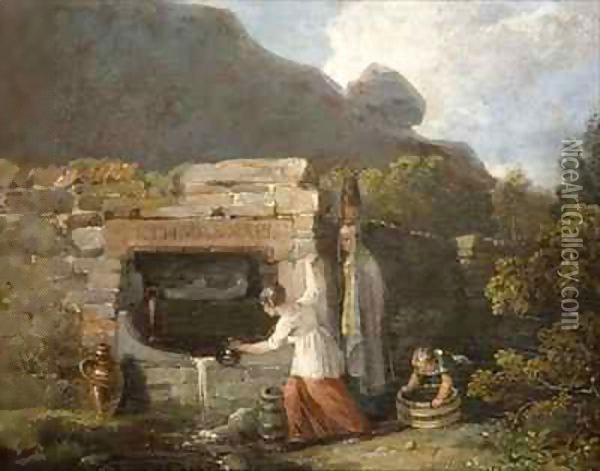 Well Scene Oil Painting - Edward Bird