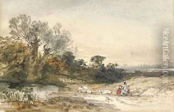 Travellers conversing at the roadside Oil Painting - English School
