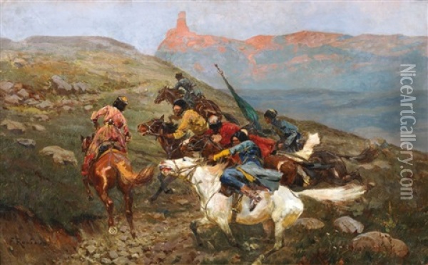 Tscherkessische Reiter Oil Painting - Franz Roubaud