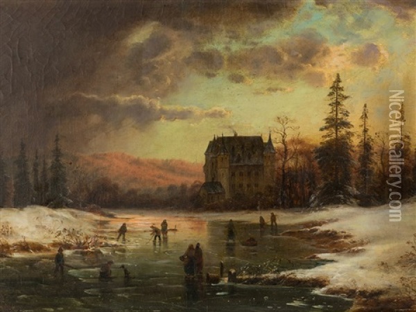 Chateau In Winter Landscape Oil Painting - Carl Ludwig Scheins