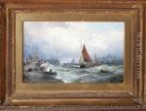 Off Lynmouth Oil Painting - William A. Thornley Or Thornber