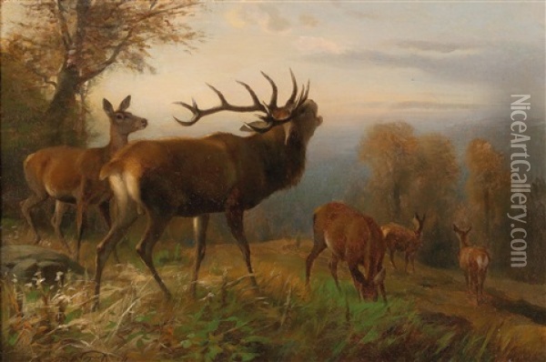 Herd Of Red Deer Oil Painting - Carl Friedrich Deiker