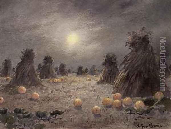 Autumn Harvest by Moonlight Oil Painting - Charles Russell Loomis