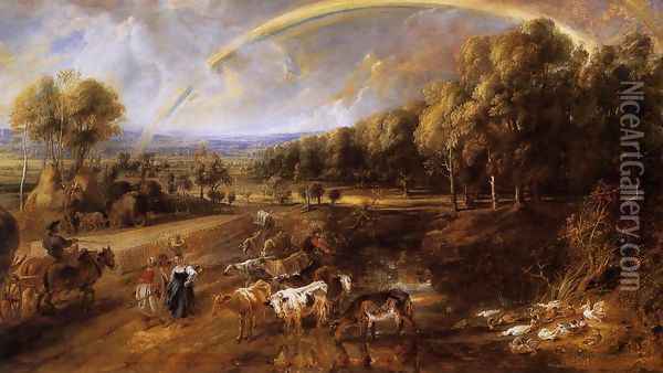 Landscape with a Rainbow c. 1638 Oil Painting - Peter Paul Rubens