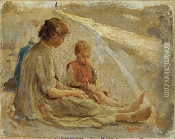 Madre E Figlio Oil Painting - Cesare Ciani