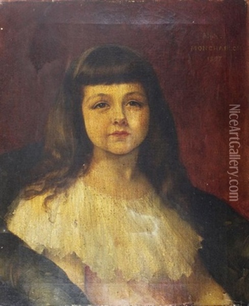 Portrait De Fillette,1897 Oil Painting - Xavier Alphonse Monchablon