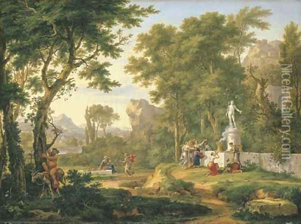 A classical landscape with the Worship of Bacchus 2 Oil Painting - Jan Van Huysum