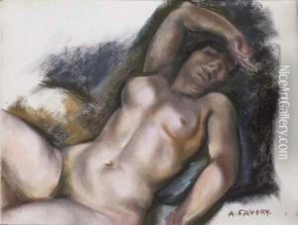 A Reclining Female Nude Oil Painting - Andre Favory