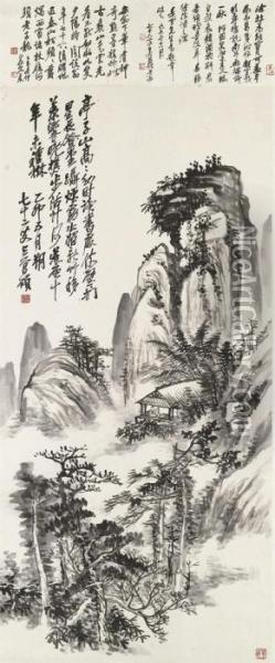 Reading In A Secluded Cottage Oil Painting - Wu Changshuo