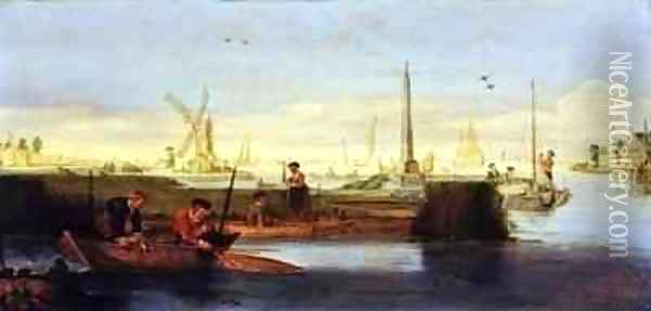 River scene with fishermen Oil Painting - Arentsz van der Cabel