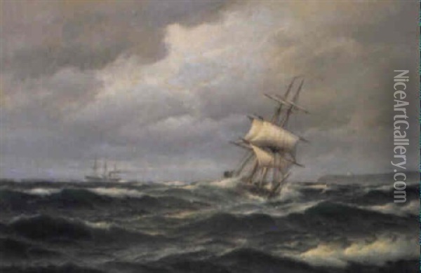 Marin Med Segelfartyg Och Angskepp Oil Painting - Carl Ludwig Bille