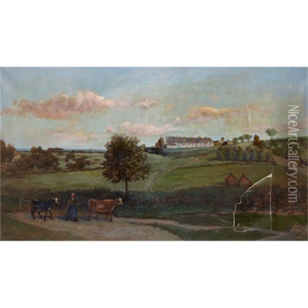 Au Flanc De La Colline (valmondois) (formerly Called: Bonneville Pres Auvers-sur-oise) Oil Painting - Charles Francois Daubigny