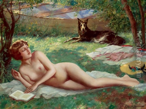 Weiblicher Akt Im Sommergarten Oil Painting - Eduard Ansen-Hofmann