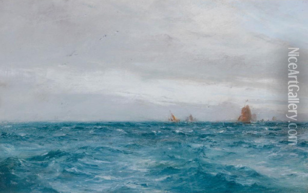 Sailing Boat Out On A Cloudy Day Oil Painting - Julius Olsson