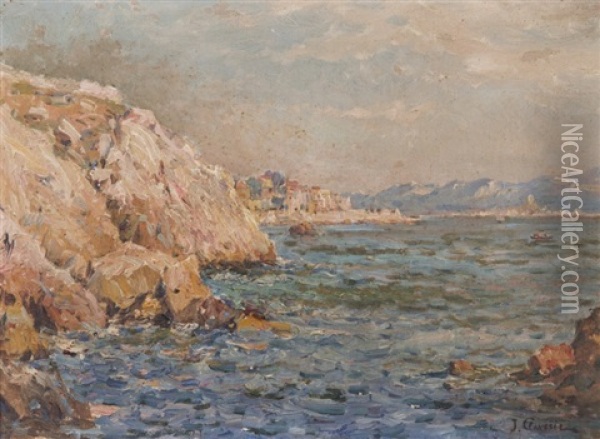 Corniche A Marseille Oil Painting - Jules-Justin Claverie