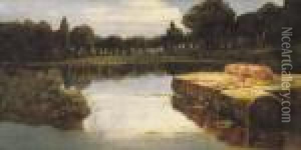 Il Laghetto Nel Parco Oil Painting - Enrique Serra y Auque