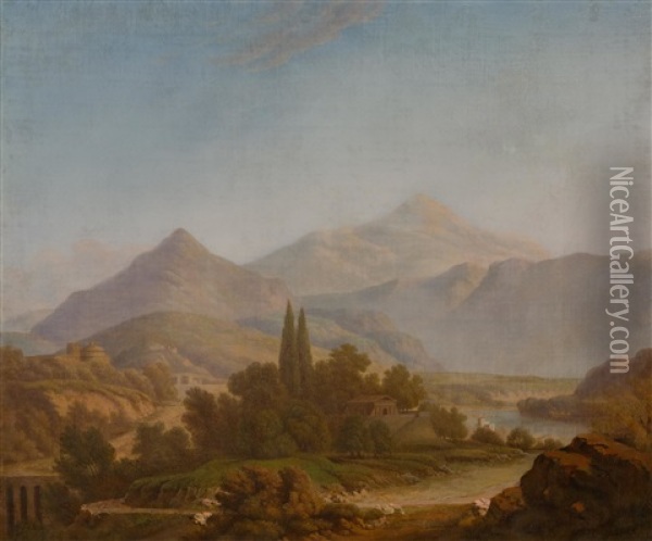 Paysage Compose, Vue Du Mole Et Du Mont Blanc Oil Painting - Pierre Louis De La Rive