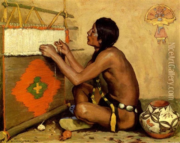 The Pueblo Weaver Oil Painting - Eanger Irving Couse