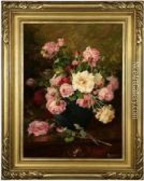 Still Life With Roses Oil Painting - Edith White