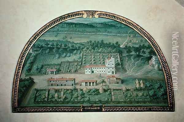 Colle Salvetti, from a series of lunettes depicting views of the Medici villas, 1599 Oil Painting - Giusto Utens