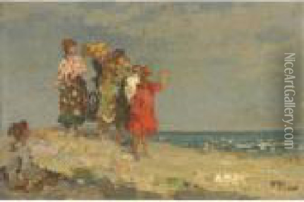 Sulla Spiaggia Oil Painting - Beppe Ciardi