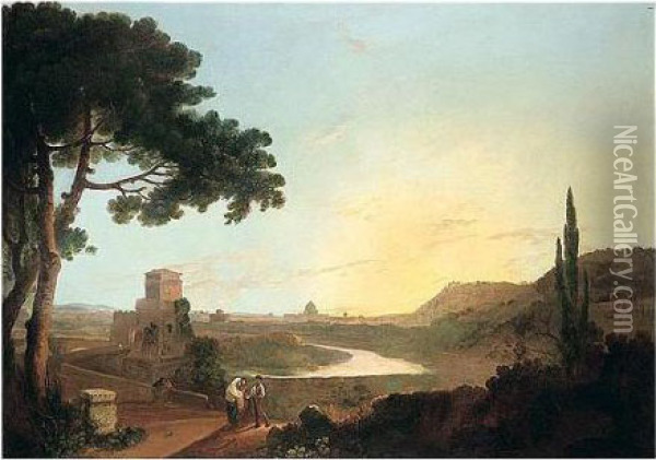 View Of Rome And The Ponte Molle Oil Painting - Richard Wilson