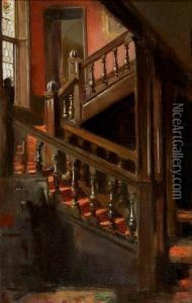 Staircase And Stained Glass Oil Painting - Patrick William Adam
