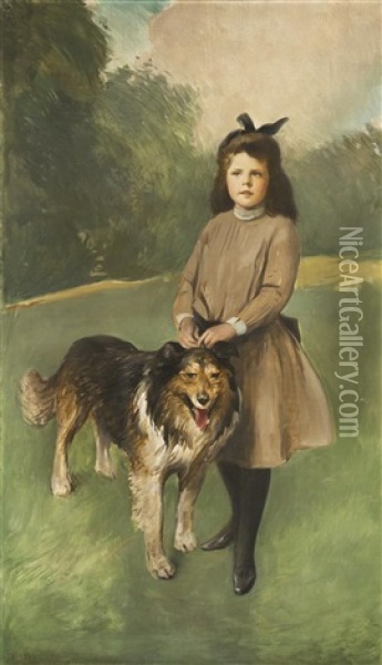 Girl With Dog Oil Painting - John White Alexander