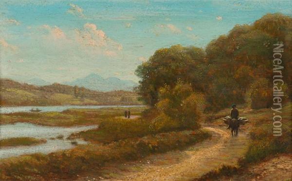 Flusslandschaft Mit Bauer Und Esel. Oil Painting - Jules Lapoque