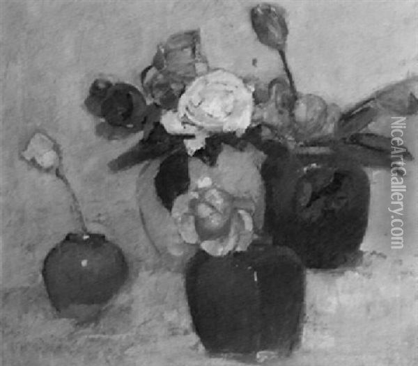 Still Life With Flowers In Vases Oil Painting - Georges Hogerwaard