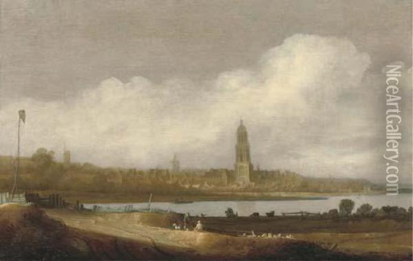 A View Of Rhenen With The Cunerakerk Oil Painting - Jan van Goyen