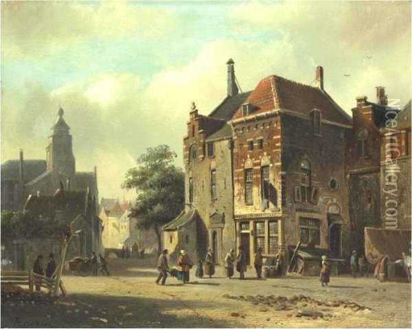 Town Square Oil Painting - Adrianus Eversen