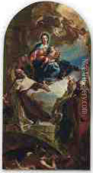 La Madonna Del Carmelo Appare A San Simone Stock, Accompagnato Da Altri Santi Oil Painting - Giambettino, Giov. Cignaroli B