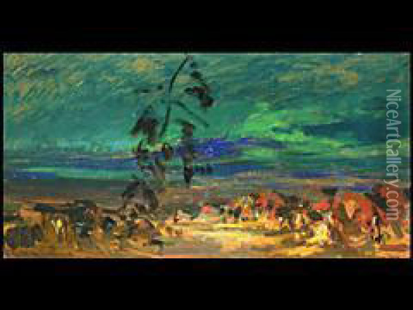 Nachtliches Kosakenlager Oil Painting - Leonid Lamm