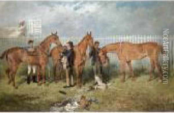 Getting Ready For The Dumfries Hunt Cup Oil Painting - John Emms