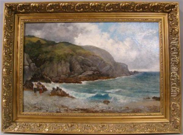Seascape With Two Children Oil Painting - Edwin Edwards