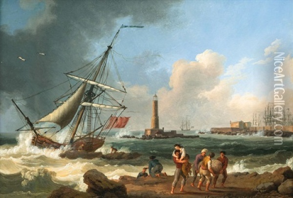Storm In The Port Of Livorno Oil Painting - Jacob Philipp Hackert
