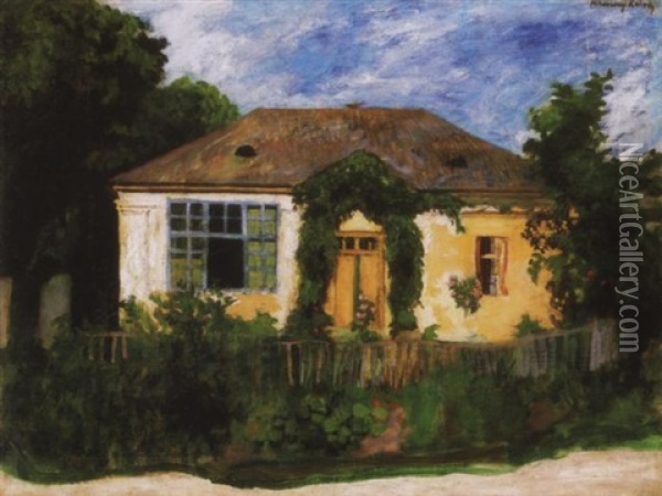 Muteremhazam Nagybanyan  (haz Fak Kozott) - My Studio In Nagybanya, House Among Trees Oil Painting - Karoly Ferenczy